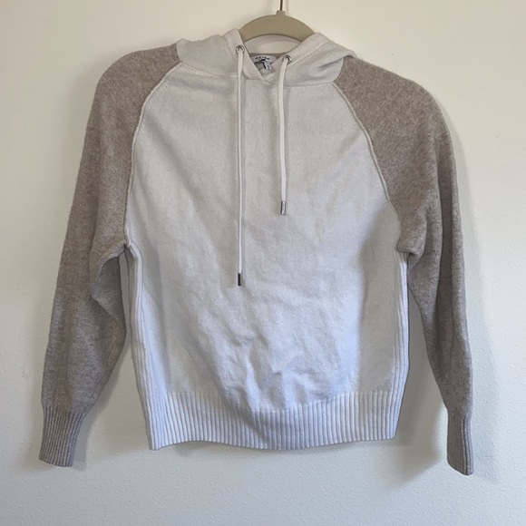 Reiss Cashmere Blend Bella Colorblocl Hooded Sweater Beige White - Picture 2 of 6